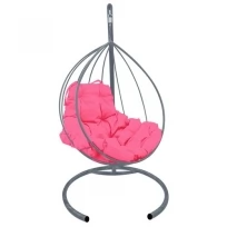 Подвесное кресло M-GROUP капля без ротанга серое, розовая подушка