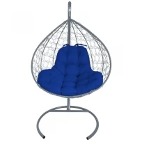 Подвесное кресло M-GROUP XL с ротангом серое, синяя подушка