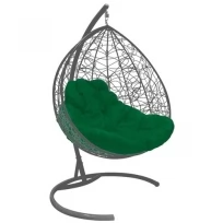 Подвесное кресло M-GROUP для двоихс ротангом серое, зелёная подушка