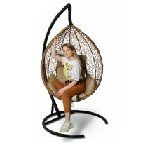 Подвесное кресло SEVILLA горячий шоколад, бежевая подушка, стойка